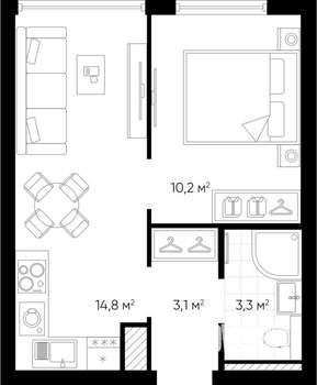 1-к квартира, строящийся дом, 31м2, 3/24 этаж