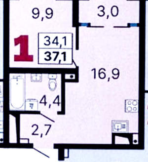 1-к квартира, вторичка, 37м2, 5/15 этаж
