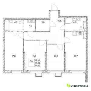 3-к квартира, вторичка, 94м2, 24/31 этаж