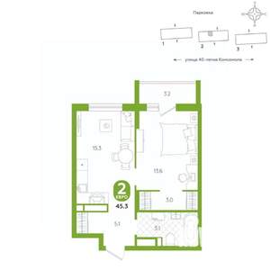 1-к квартира, вторичка, 45м2, 16/20 этаж