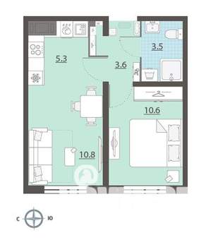 1-к квартира, строящийся дом, 34м2, 22/25 этаж