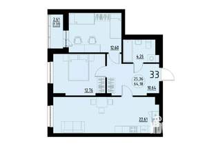 2-к квартира, строящийся дом, 64м2, 4/25 этаж