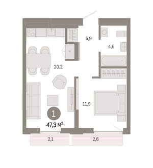 1-к квартира, вторичка, 47м2, 10/16 этаж