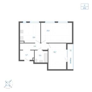 2-к квартира, вторичка, 69м2, 7/10 этаж