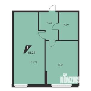 1-к квартира, вторичка, 45м2, 1/25 этаж