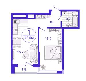 1-к квартира, строящийся дом, 41м2, 2/27 этаж
