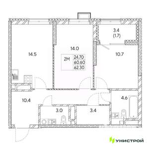 2-к квартира, вторичка, 62м2, 19/31 этаж