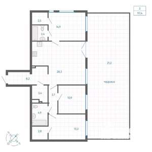 3-к квартира, вторичка, 117м2, 3/32 этаж