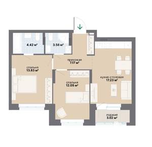 2-к квартира, вторичка, 61м2, 3/25 этаж