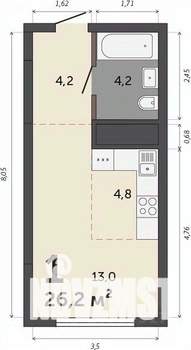 Студия квартира, строящийся дом, 26м2, 29/30 этаж