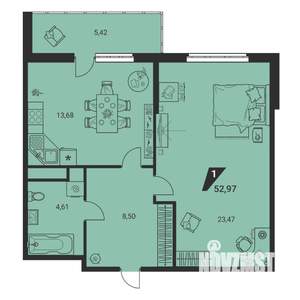 1-к квартира, вторичка, 53м2, 10/25 этаж