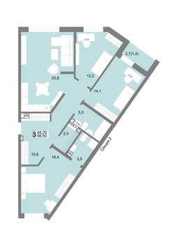 3-к квартира, строящийся дом, 99м2, 8/17 этаж