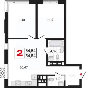 2-к квартира, вторичка, 55м2, 25/30 этаж