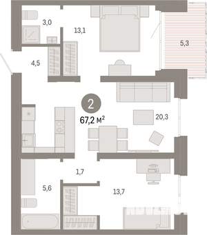 2-к квартира, вторичка, 67м2, 3/24 этаж