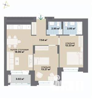 2-к квартира, вторичка, 62м2, 3/25 этаж