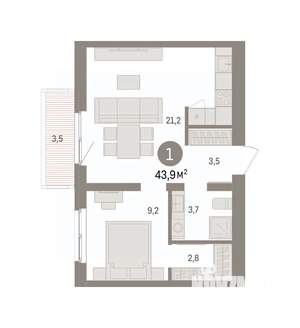 1-к квартира, вторичка, 44м2, 4/8 этаж