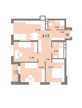 3-к квартира, вторичка, 73м2, 4/22 этаж