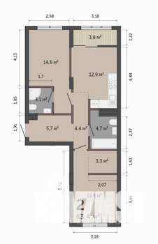 2-к квартира, строящийся дом, 63м2, 9/9 этаж