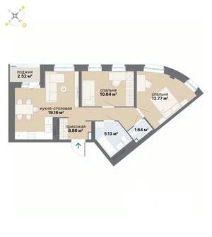 2-к квартира, вторичка, 61м2, 23/26 этаж