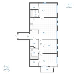 3-к квартира, вторичка, 97м2, 7/32 этаж