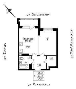 1-к квартира, строящийся дом, 39м2, 24/25 этаж
