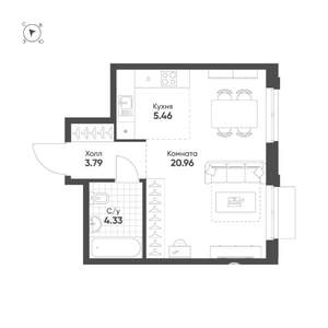 Студия квартира, строящийся дом, 35м2, 14/25 этаж