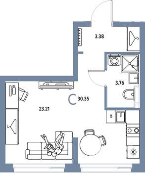 Студия квартира, строящийся дом, 30м2, 9/24 этаж