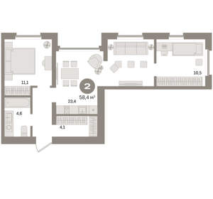 2-к квартира, вторичка, 58м2, 5/24 этаж