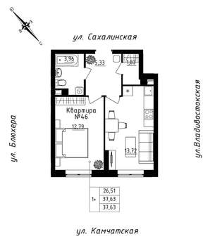 1-к квартира, строящийся дом, 38м2, 4/25 этаж
