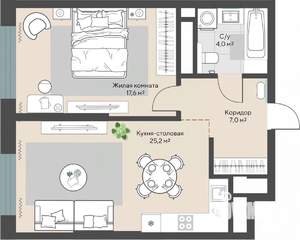 1-к квартира, строящийся дом, 54м2, 4/30 этаж