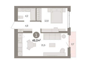 1-к квартира, вторичка, 46м2, 2/16 этаж