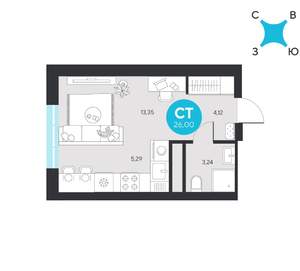 Студия квартира, вторичка, 26м2, 10/22 этаж