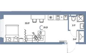 Студия квартира, вторичка, 29м2, 23/24 этаж