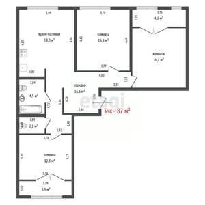 3-к квартира, вторичка, 87м2, 10/10 этаж