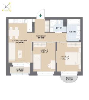 2-к квартира, строящийся дом, 62м2, 5/9 этаж