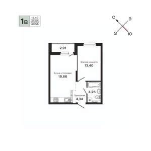 1-к квартира, строящийся дом, 44м2, 16/25 этаж