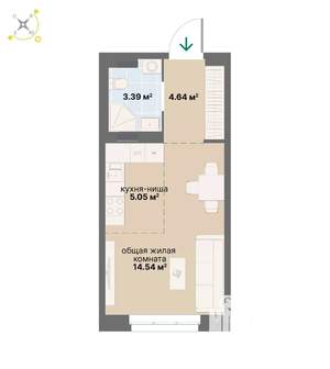1-к квартира, строящийся дом, 28м2, 5/14 этаж