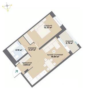 1-к квартира, вторичка, 46м2, 7/26 этаж