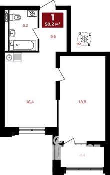 1-к квартира, строящийся дом, 50м2, 16/32 этаж