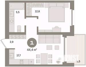 1-к квартира, вторичка, 44м2, 11/24 этаж