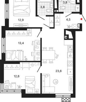 3-к квартира, вторичка, 75м2, 6/15 этаж