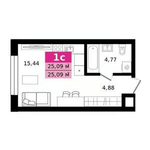 Студия квартира, строящийся дом, 25м2, 7/23 этаж