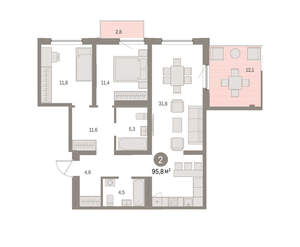 2-к квартира, вторичка, 96м2, 9/16 этаж