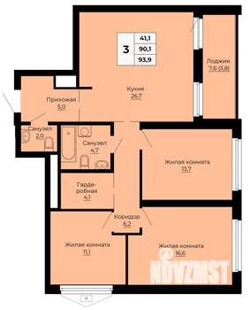3-к квартира, строящийся дом, 94м2, 9/24 этаж