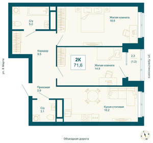 2-к квартира, вторичка, 72м2, 1/21 этаж