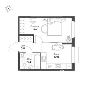 1-к квартира, строящийся дом, 33м2, 13/25 этаж