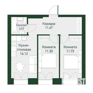 2-к квартира, вторичка, 51м2, 2/4 этаж