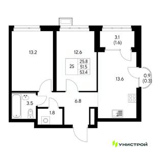 2-к квартира, вторичка, 53м2, 24/31 этаж