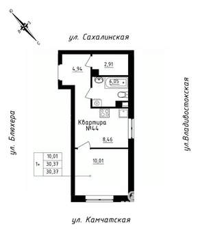 Студия квартира, строящийся дом, 30м2, 4/25 этаж