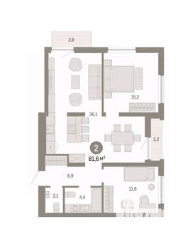2-к квартира, вторичка, 82м2, 12/16 этаж